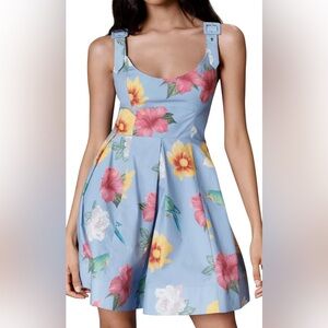 NWT - Anthropologie Maeve Scoop-Neck Printed Cotton Mini Dress in Blue Size M